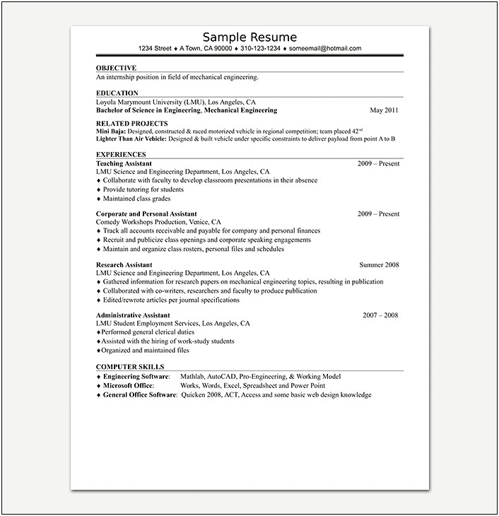 Download Sample Resume For Fresher Engineer