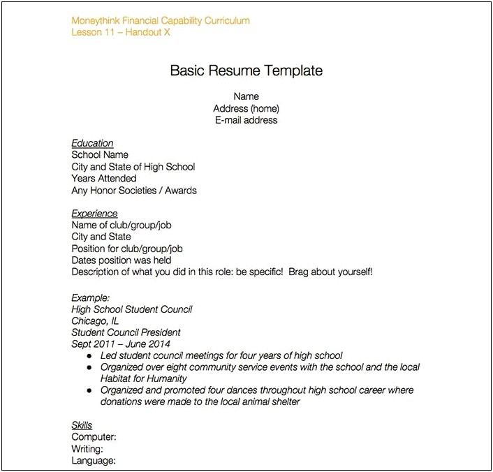Draft A Resume Free High School