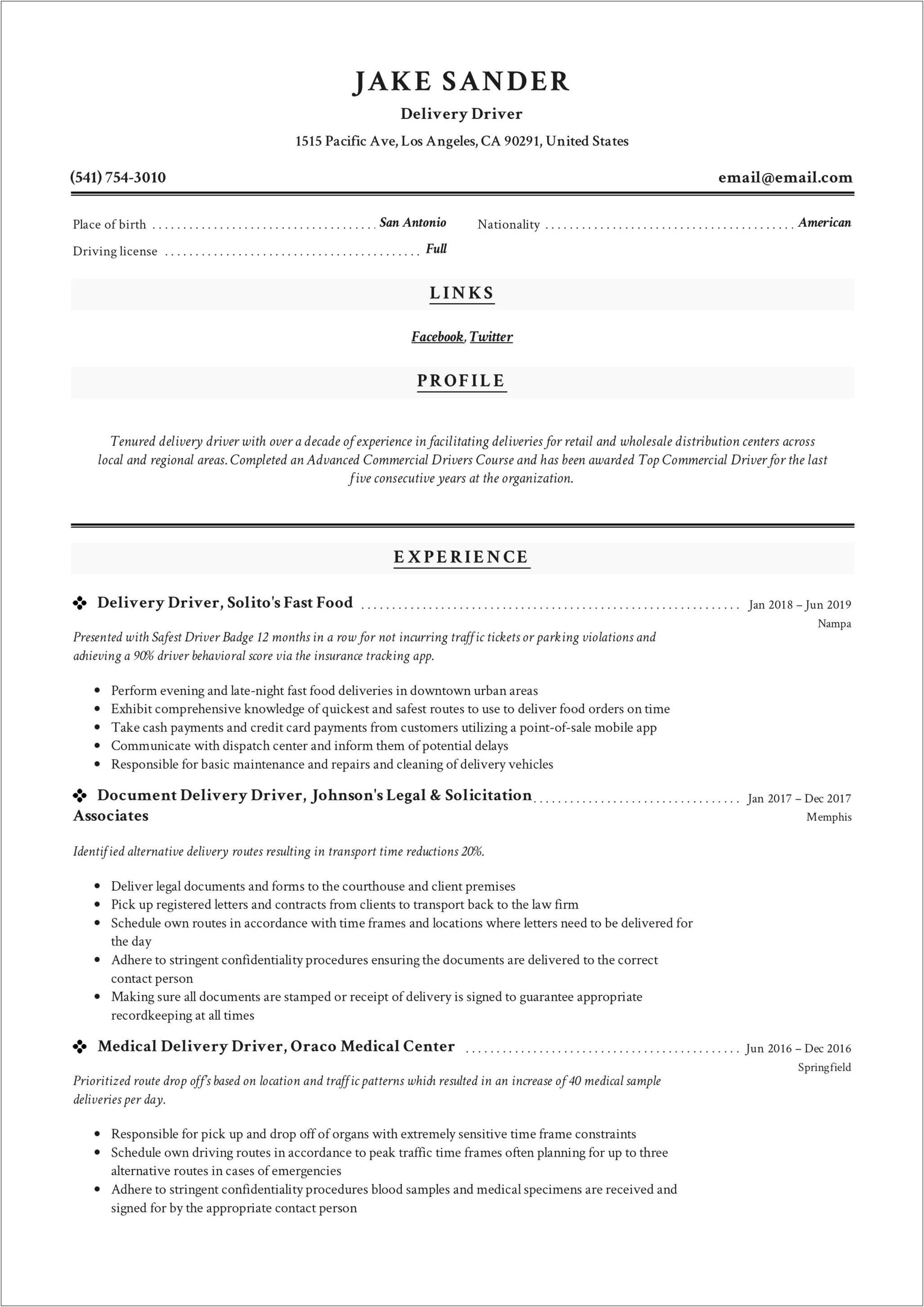 Drop And Hook Driver Resume Examples