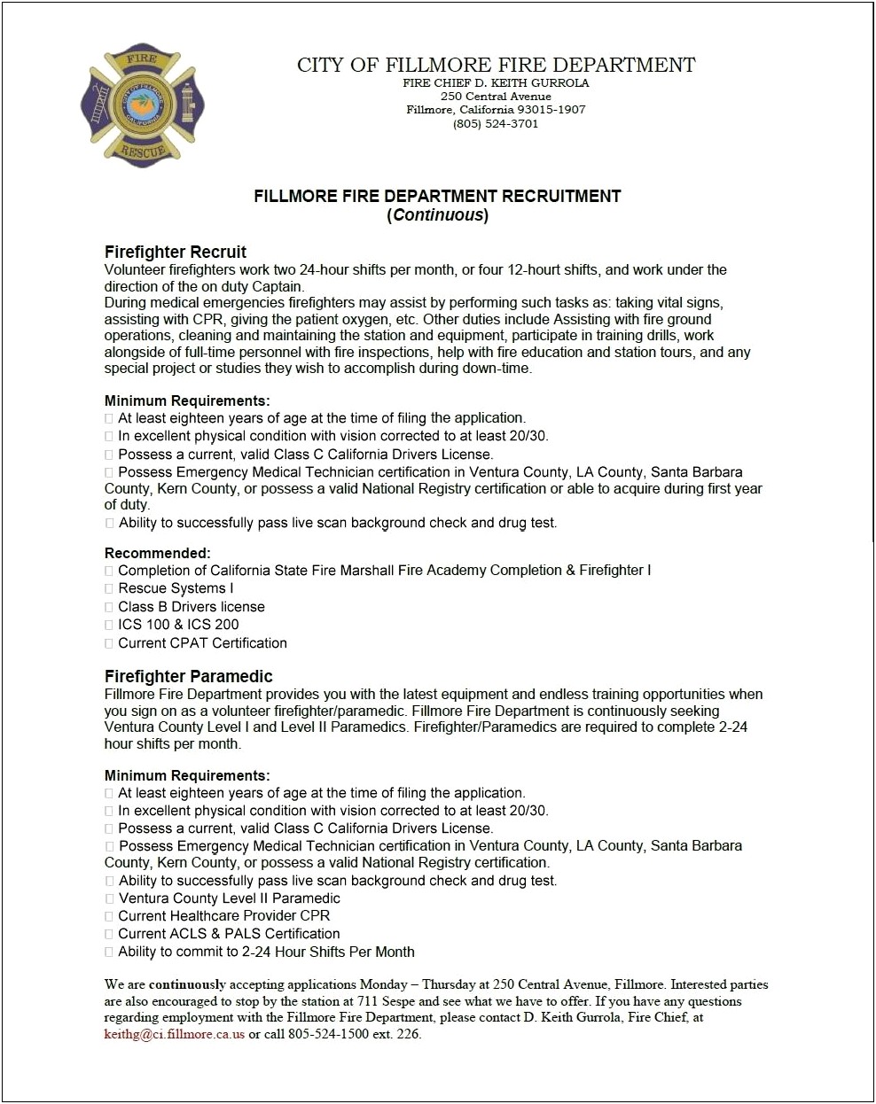 Duties Of Volunteer Fire Fighter For Job Resume