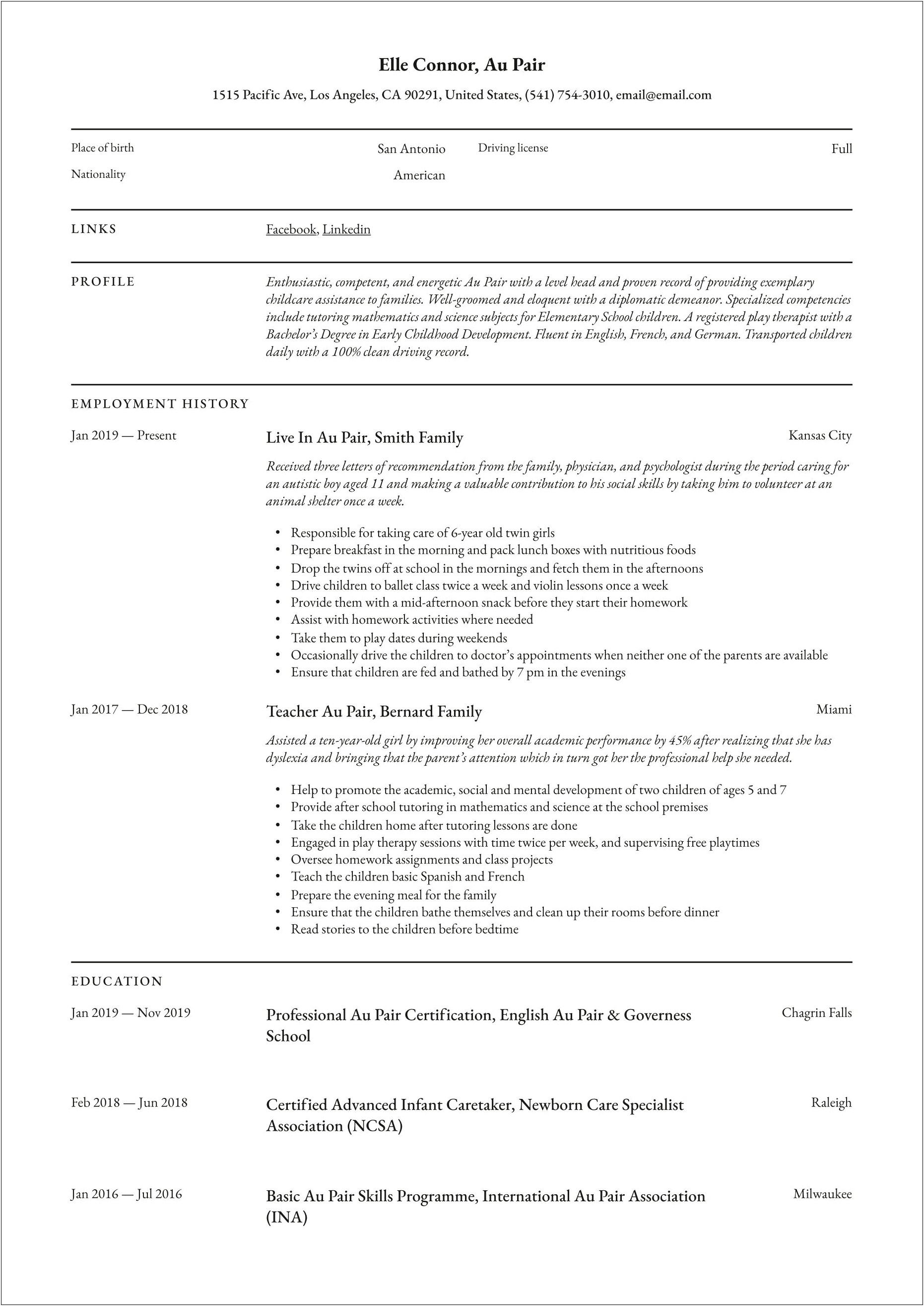 Early Childhood Educator Resume Samples Australia