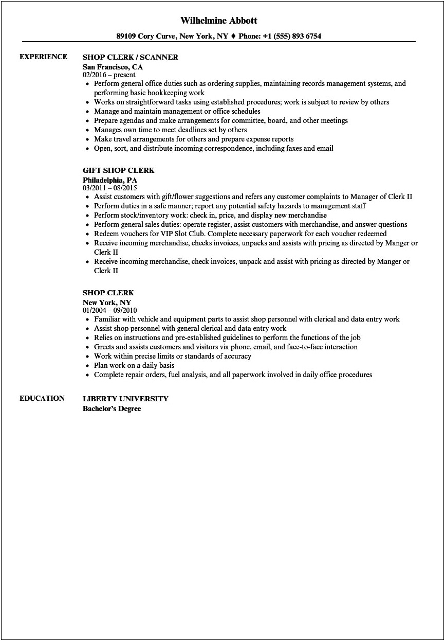 Eastern Sales Store Checker Job Description For Resume