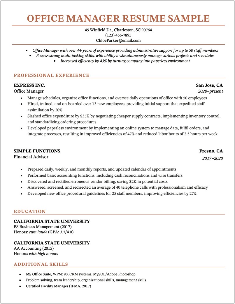 Education Account Manager Resume State Contract