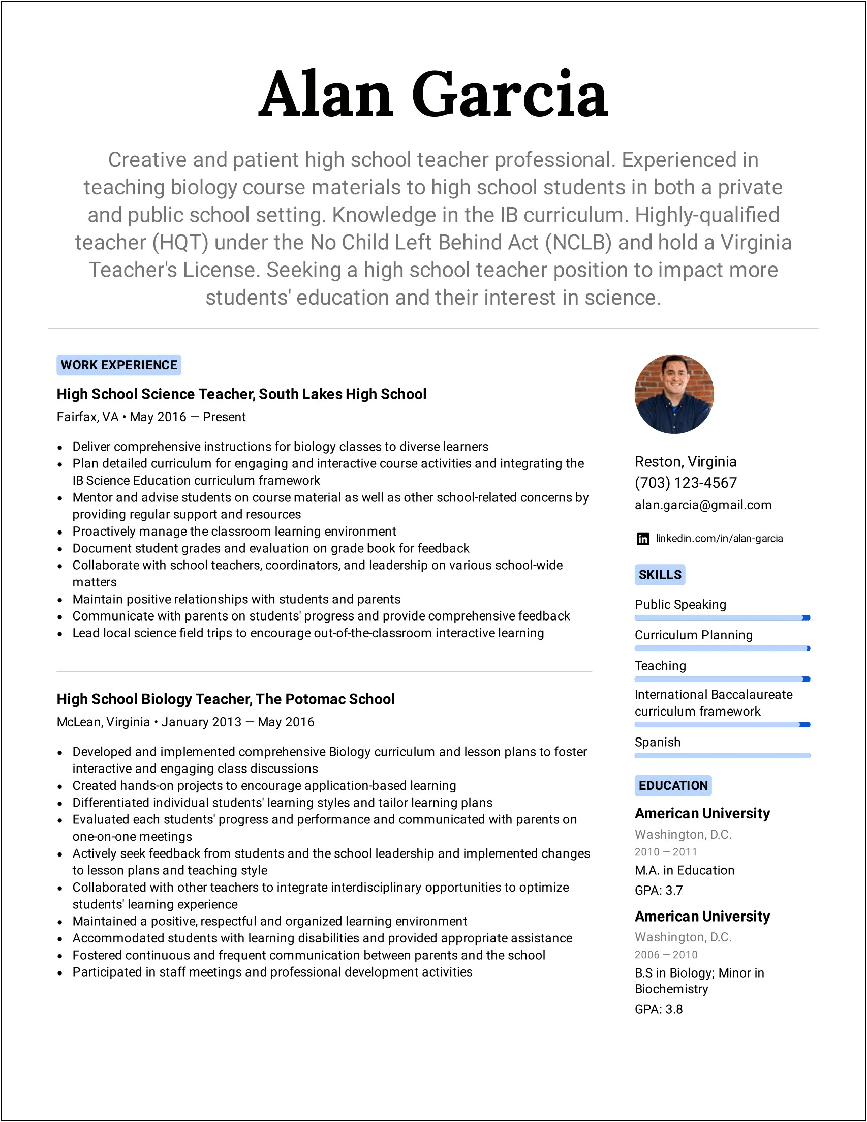 Education And Qualification Resume Work Experience Usa Resume