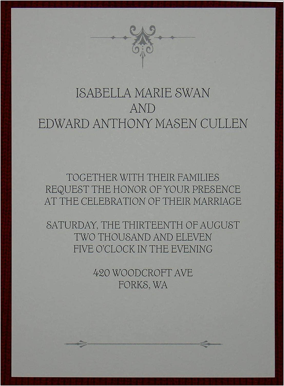 Edward Cullen And Isabella Swan Wedding Invitation