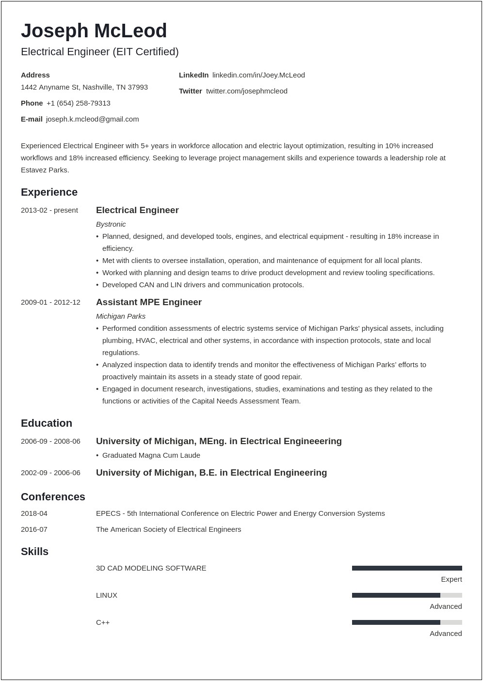 Electro Mechanical Design Engineer Sample Resume Pdf