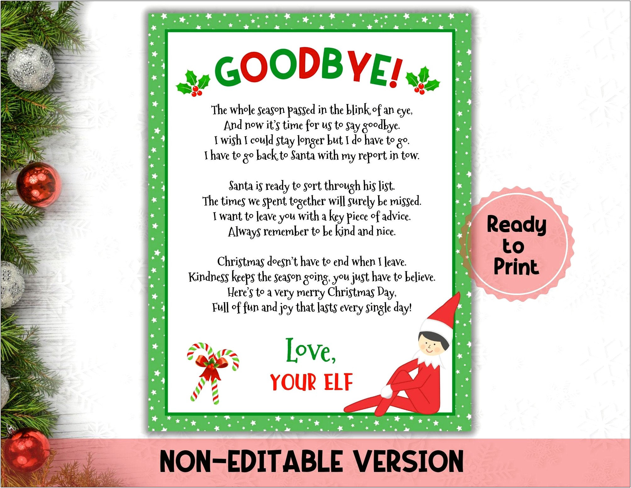 Elf On The Shelf Goodbye Letter Template Download