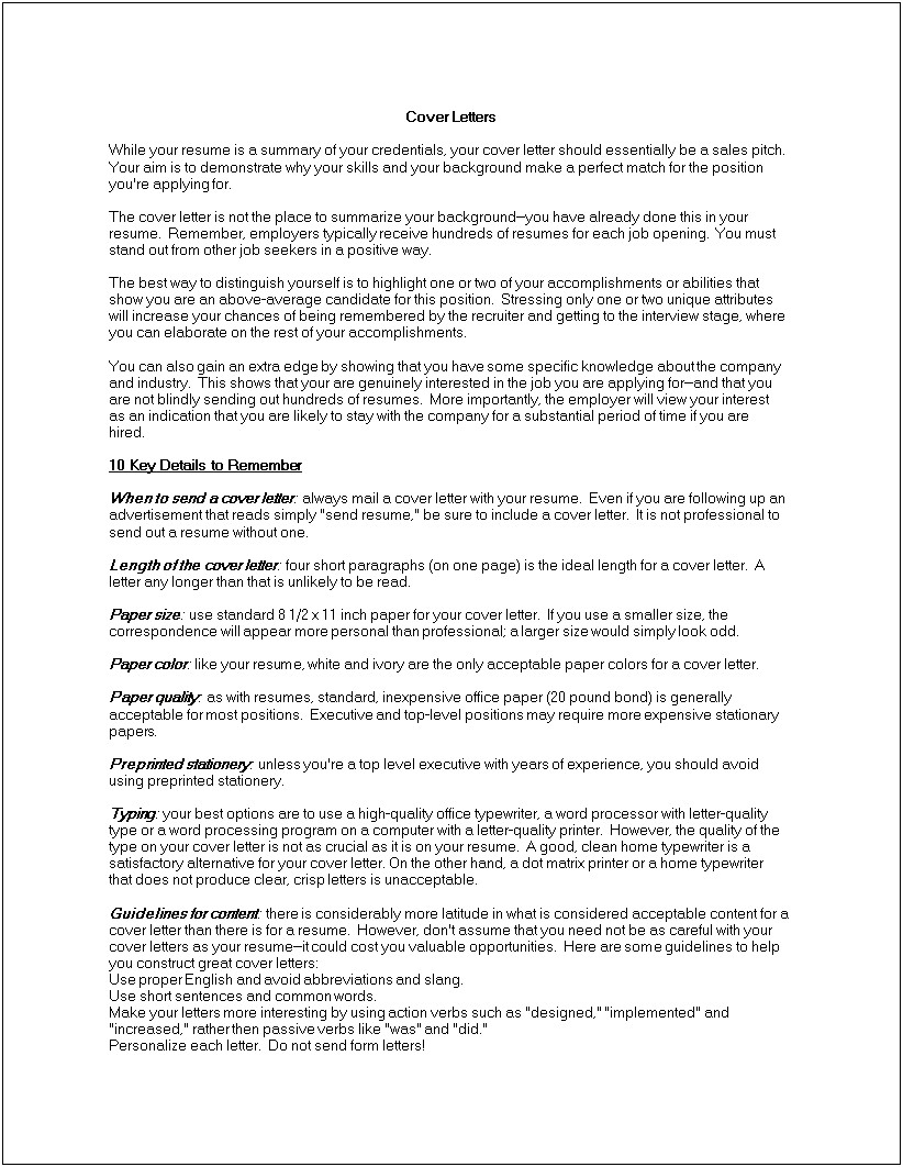 Email Cover Letter And Resume Template