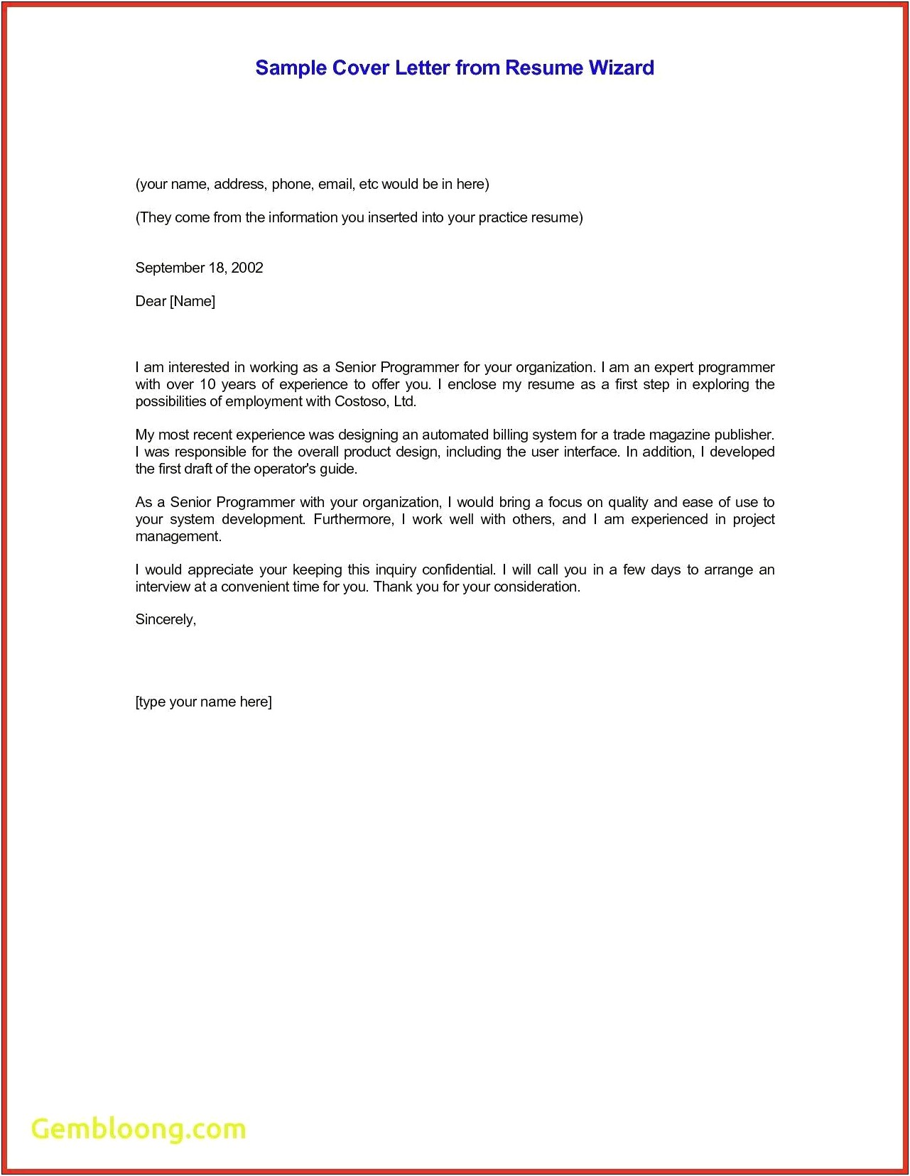 Email Cover Letter Format For Resume