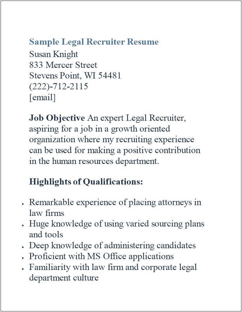 Email To Recruiter With Resume Template