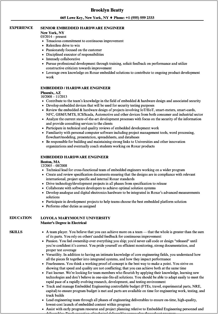 Embedded Engineer Resume 2 Year Experience Pdf