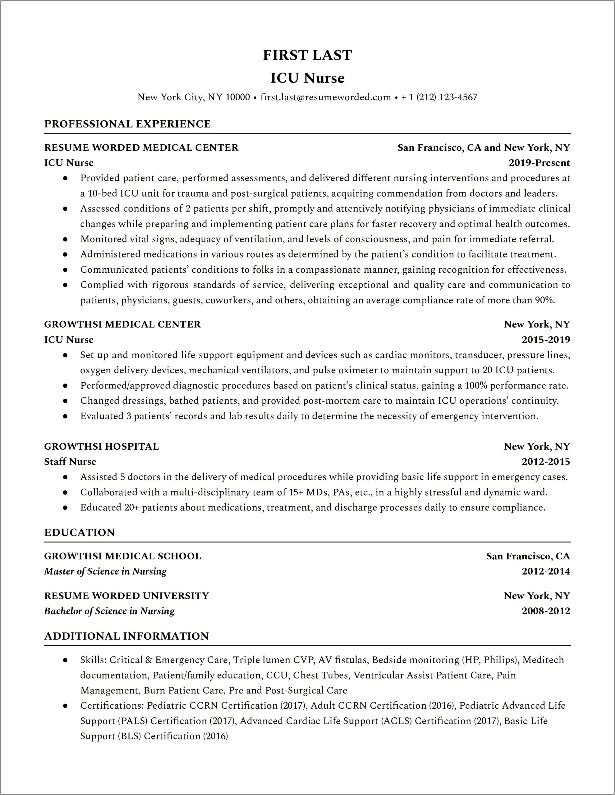 Emergency Nursing Clinical Description On Resume