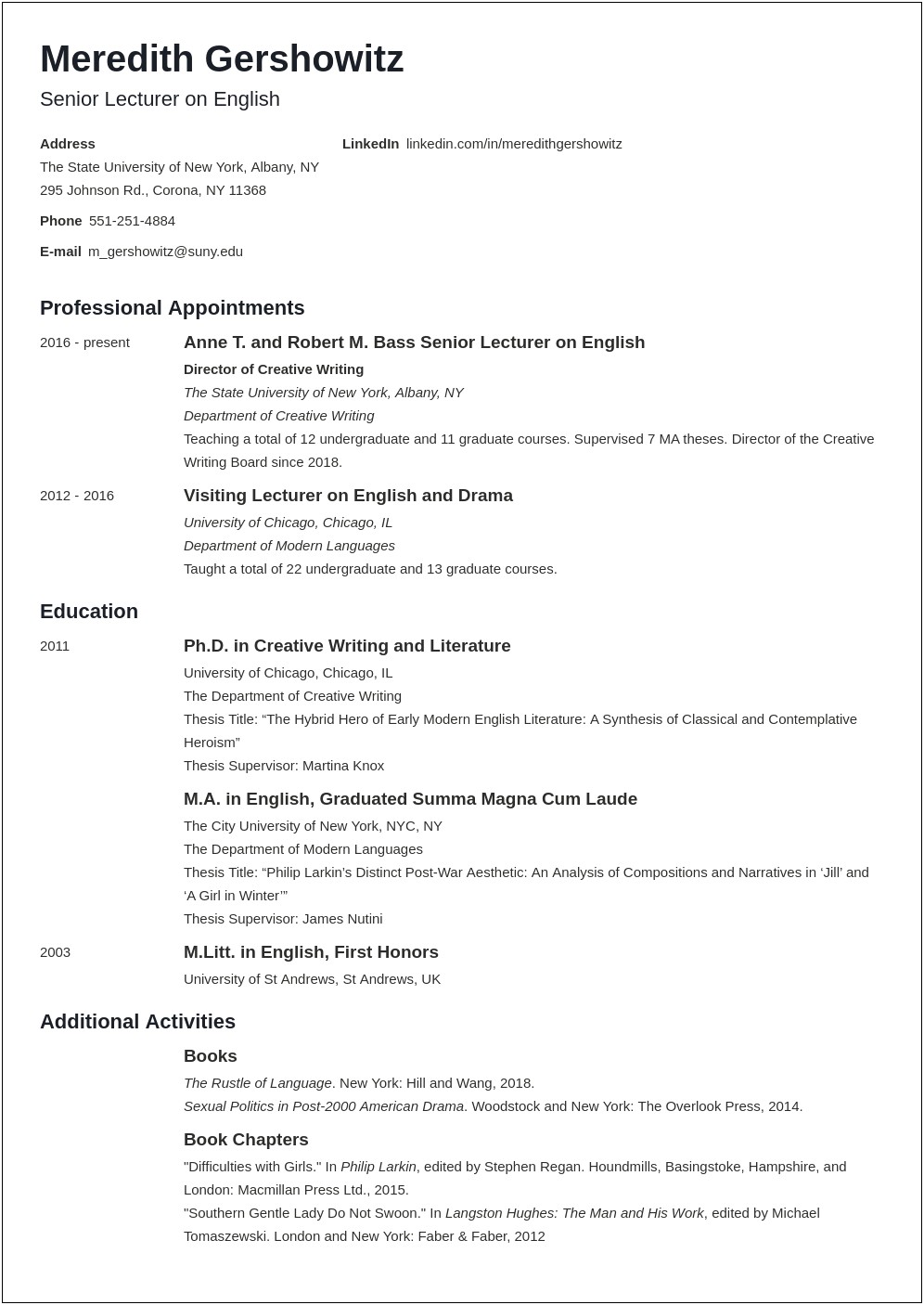 English Graduate Resume Template With Publications