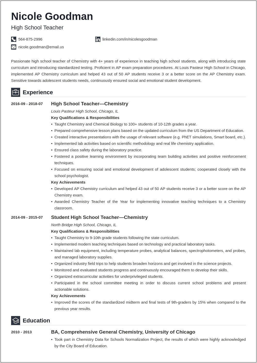 English Teachers Action Resume For High School