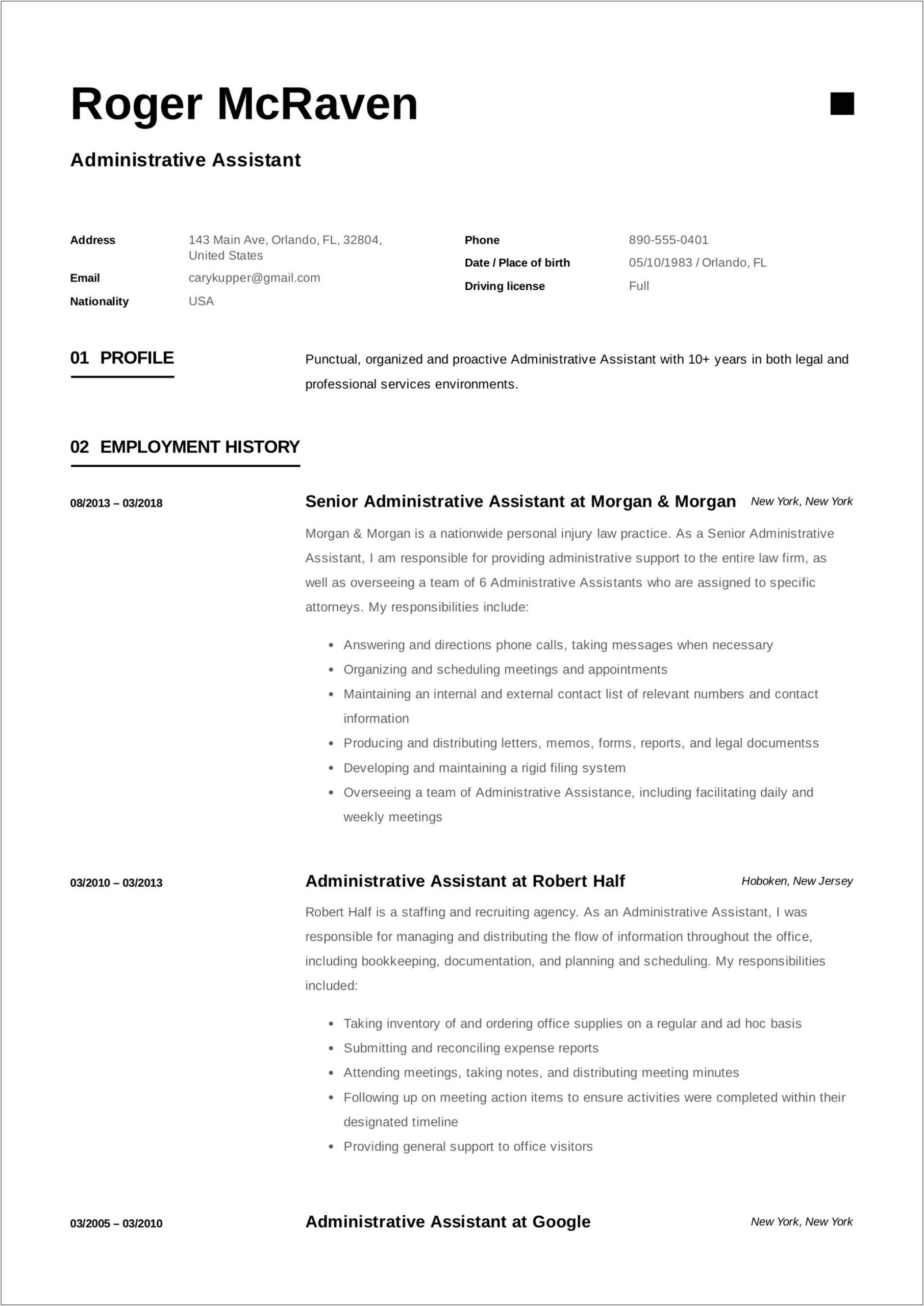 Entery Level Adminstrative Resume Template For Free