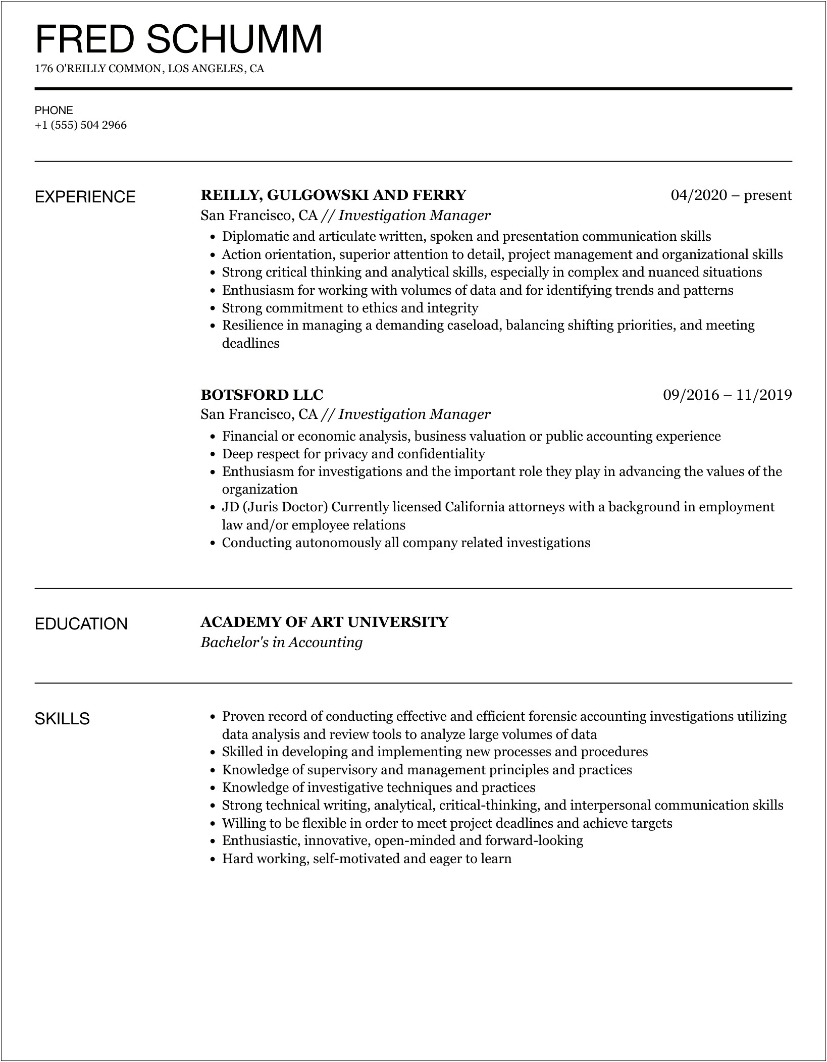 Entry Level Background Investigator Resume Examples