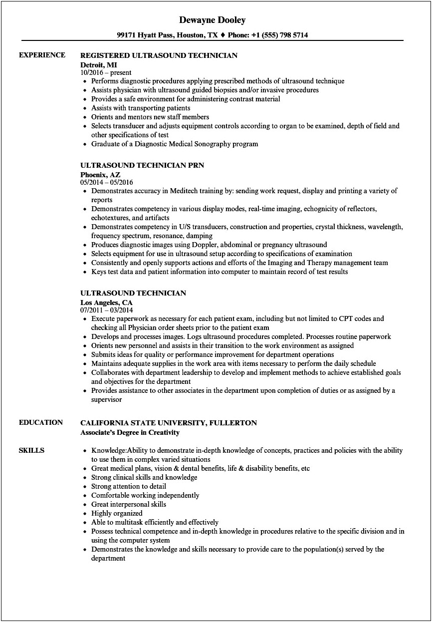 Entry Level Cardiac Sonographer Resume Samples