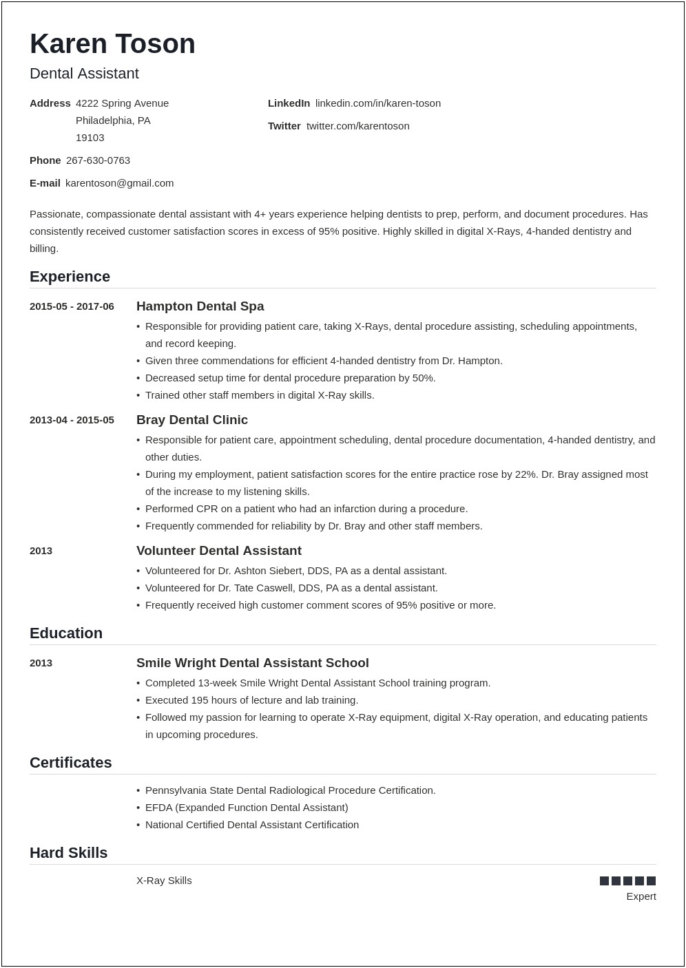 Entry Level Dental Assistant Resume With No Experience