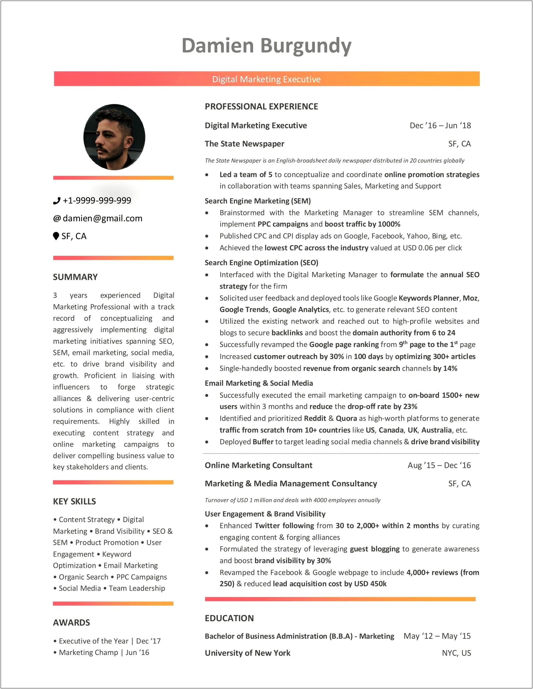 Entry Level Digital Marketing Resume No Experience