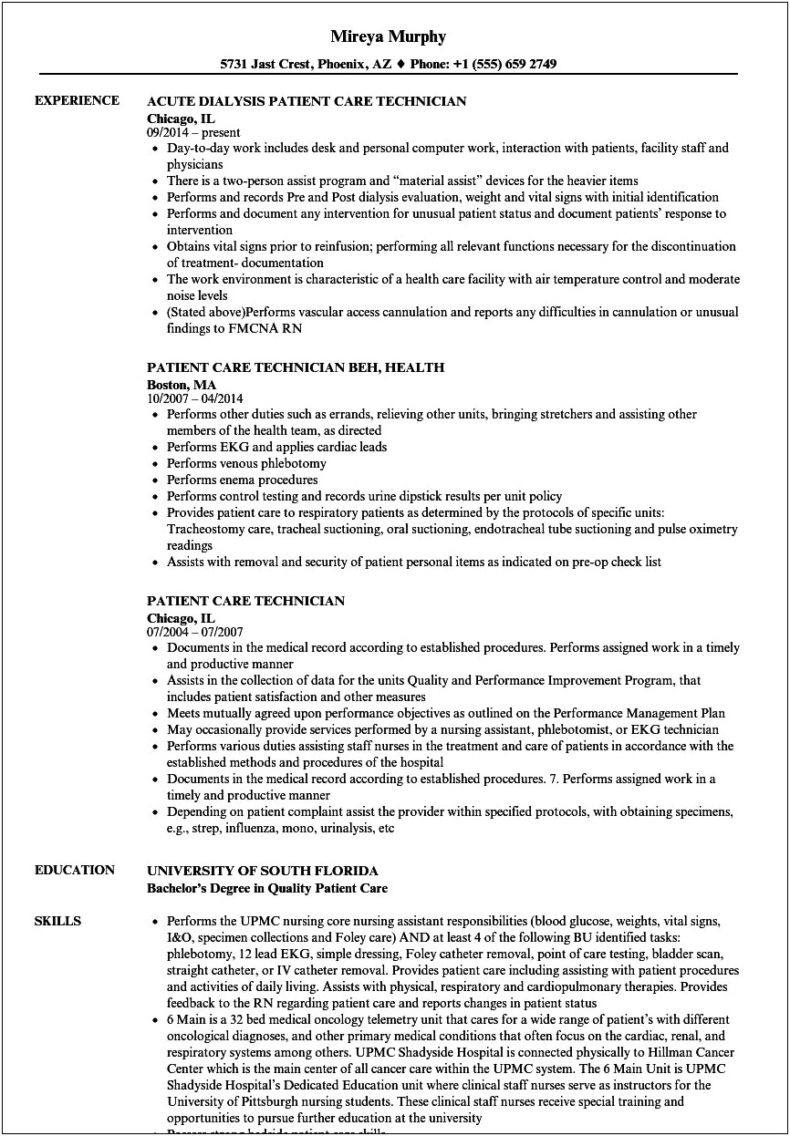 Entry Level Emergency Room Technincan Resume Sample