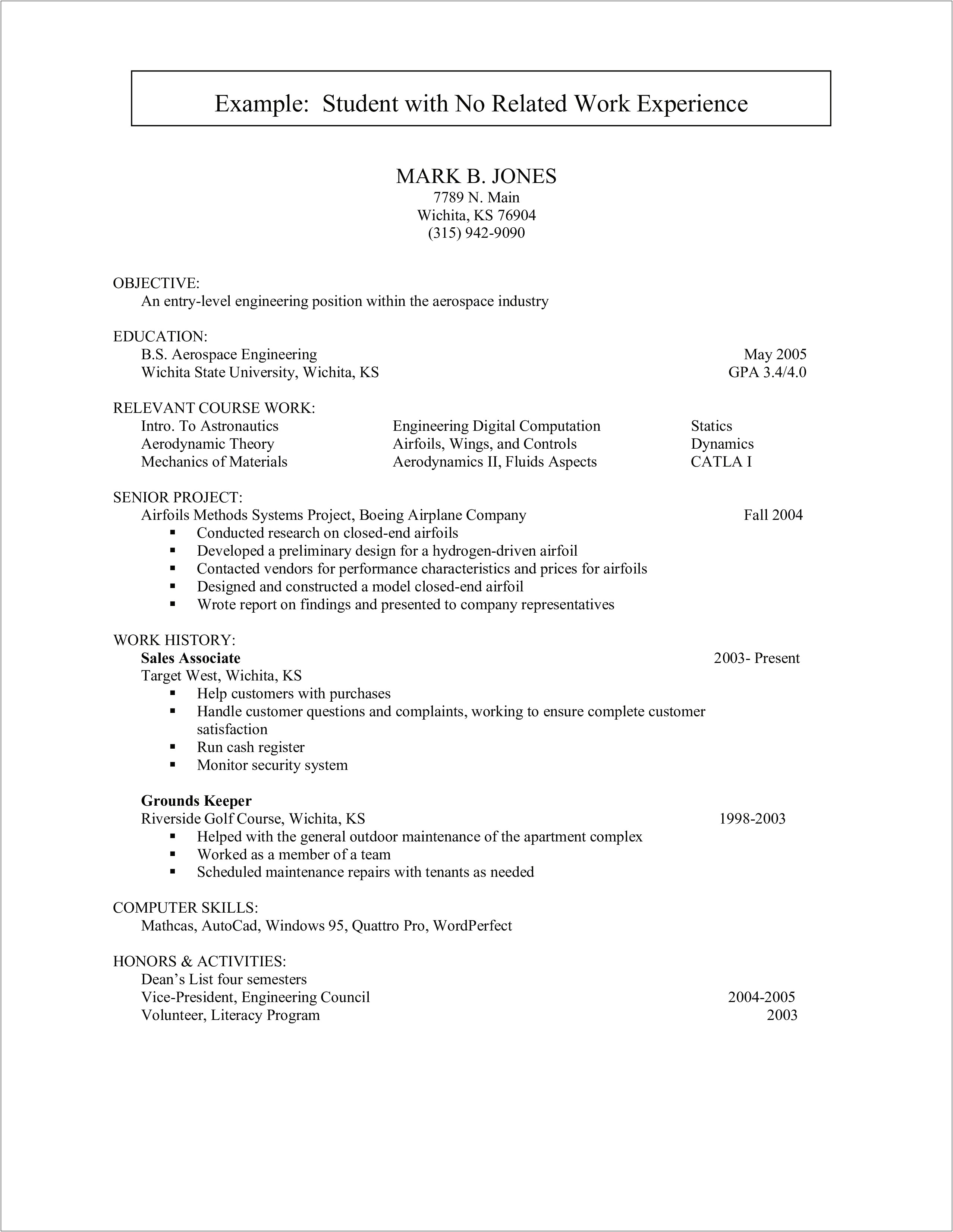 Entry Level Engineer No Experience Resume