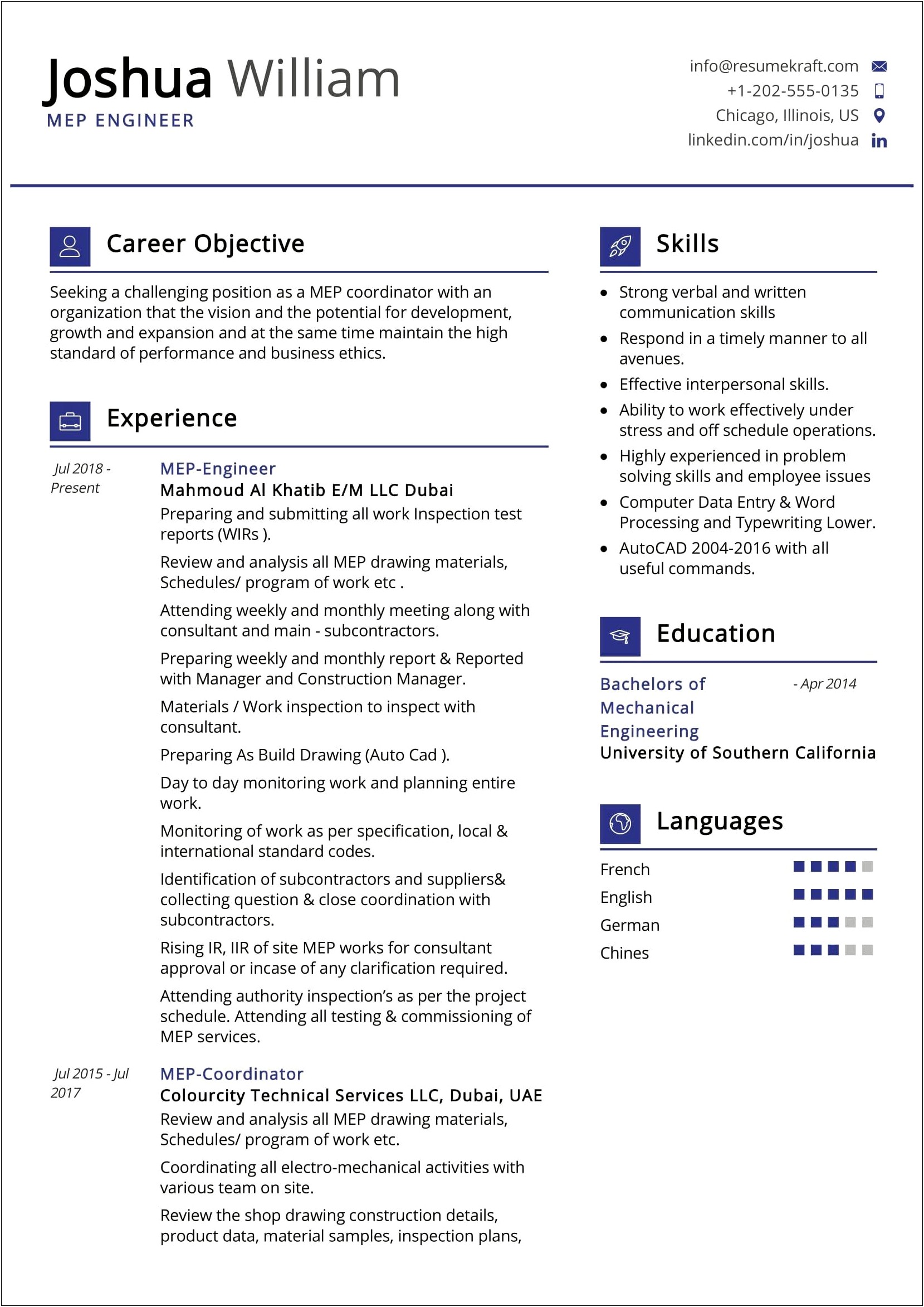 Entry Level Engineer Resume Headlines Sample