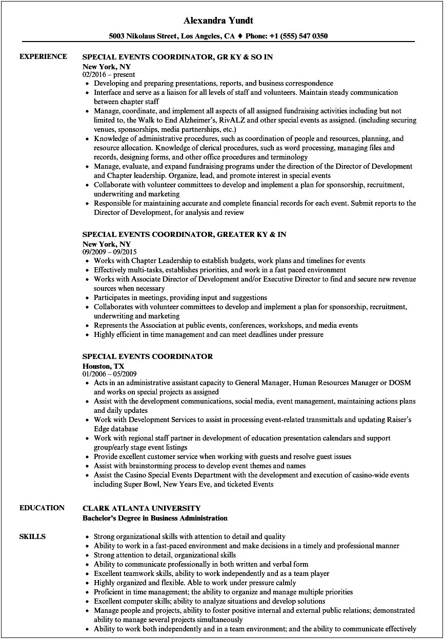 Entry Level Event Planning Resume Objective