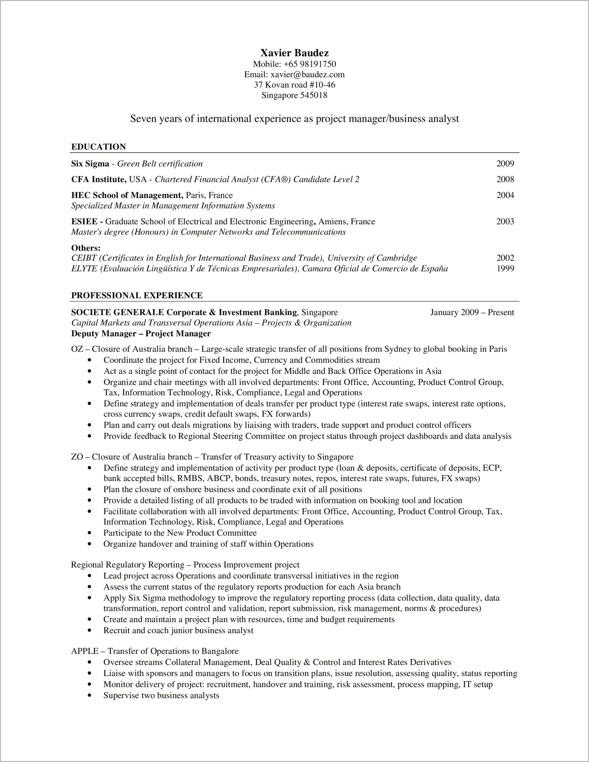 Entry Level Investment Banking Resume Examples