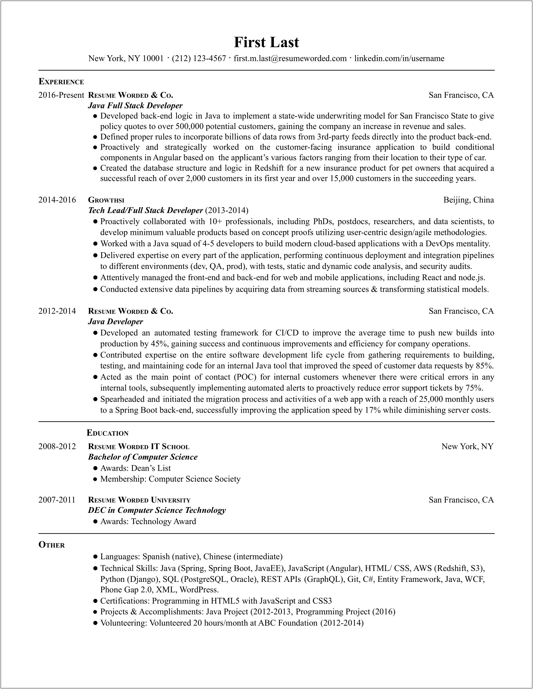 Entry Level Java Developer Resume Objective