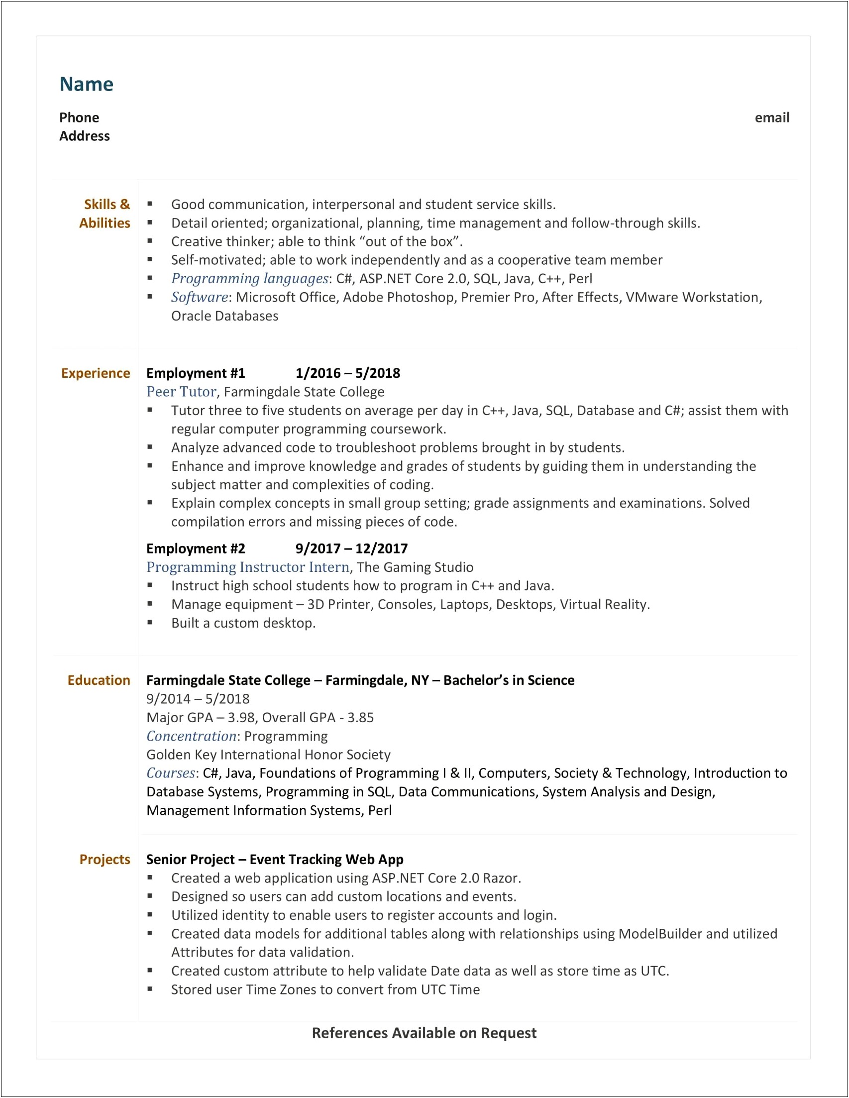 Entry Level Java Developer Resume With No Experience