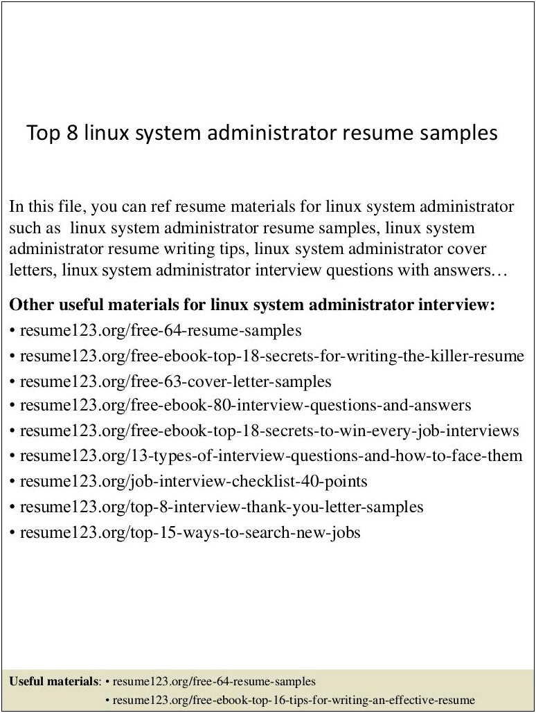 Entry Level Linux System Administrator Resume Sample