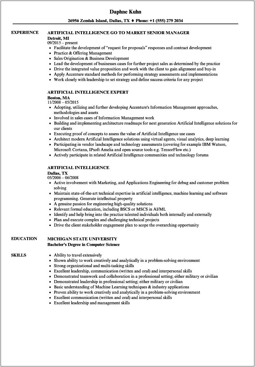 Entry Level Machine Learning Sample Resume