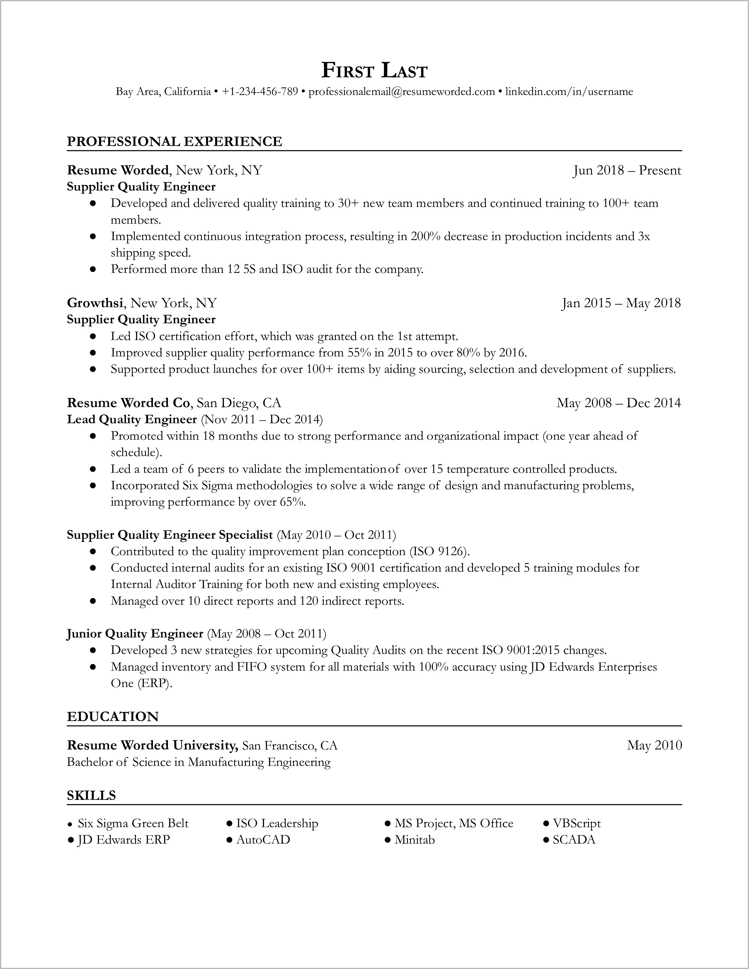 Entry Level Manufacture Engineer Resume Objectives