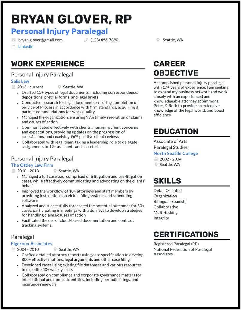 Entry Level Paralegal Resume Summary With No Experience