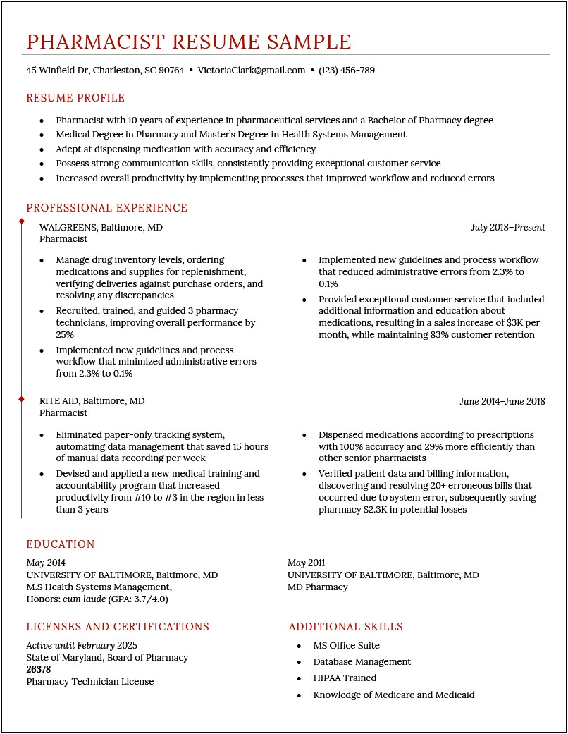 Entry Level Pharmacy Assistant Resume Sample