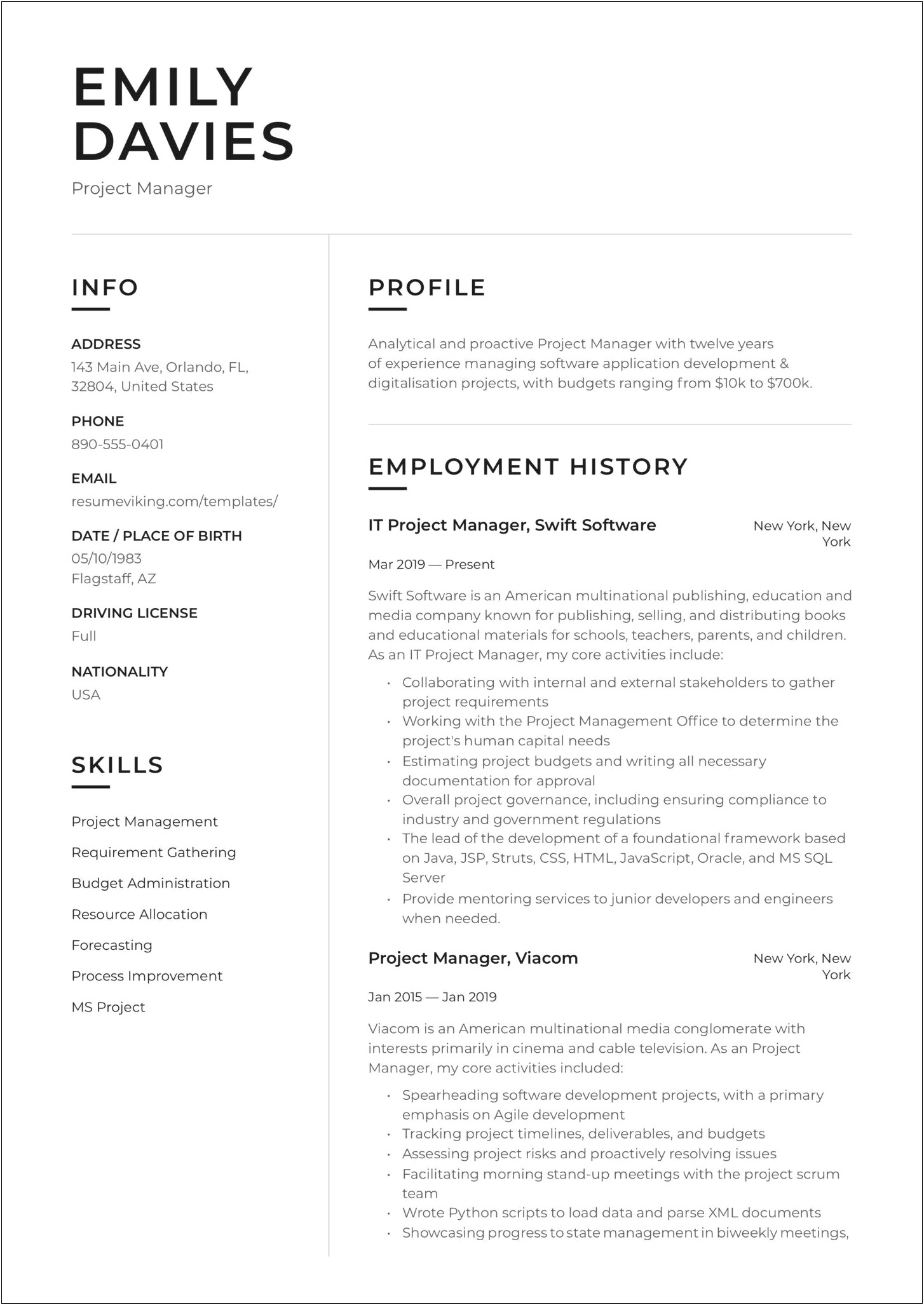 Entry Level Project Manager Resume No Experience