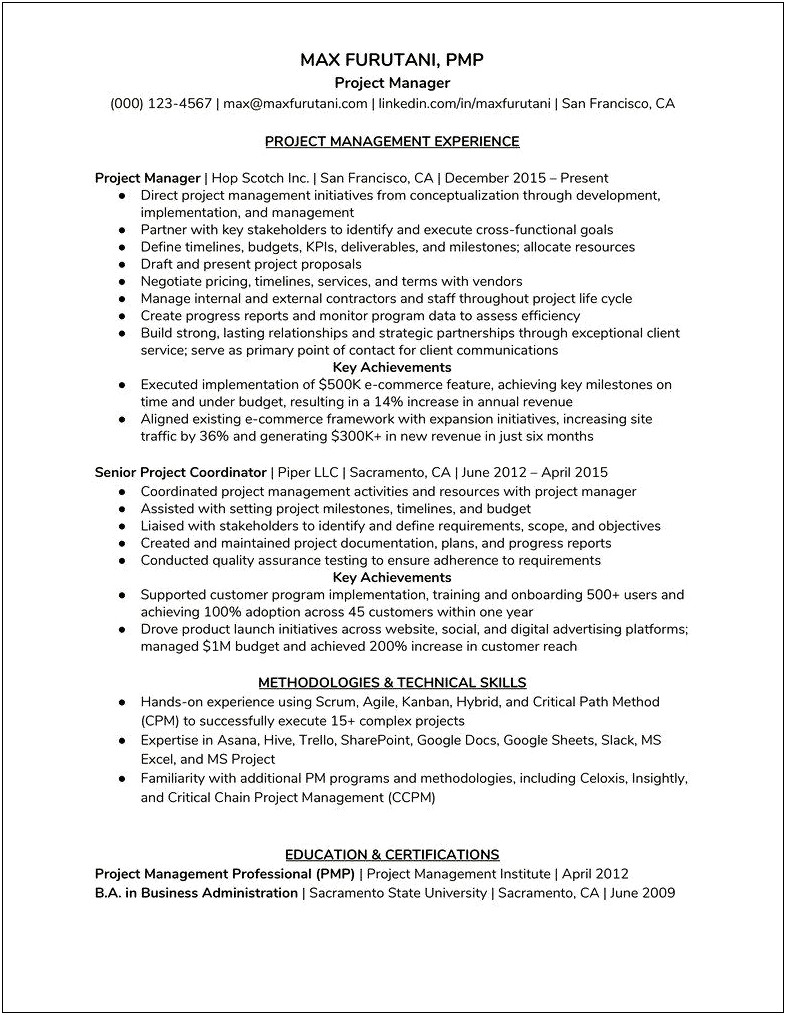 Entry Level Project Manager Resume Samples