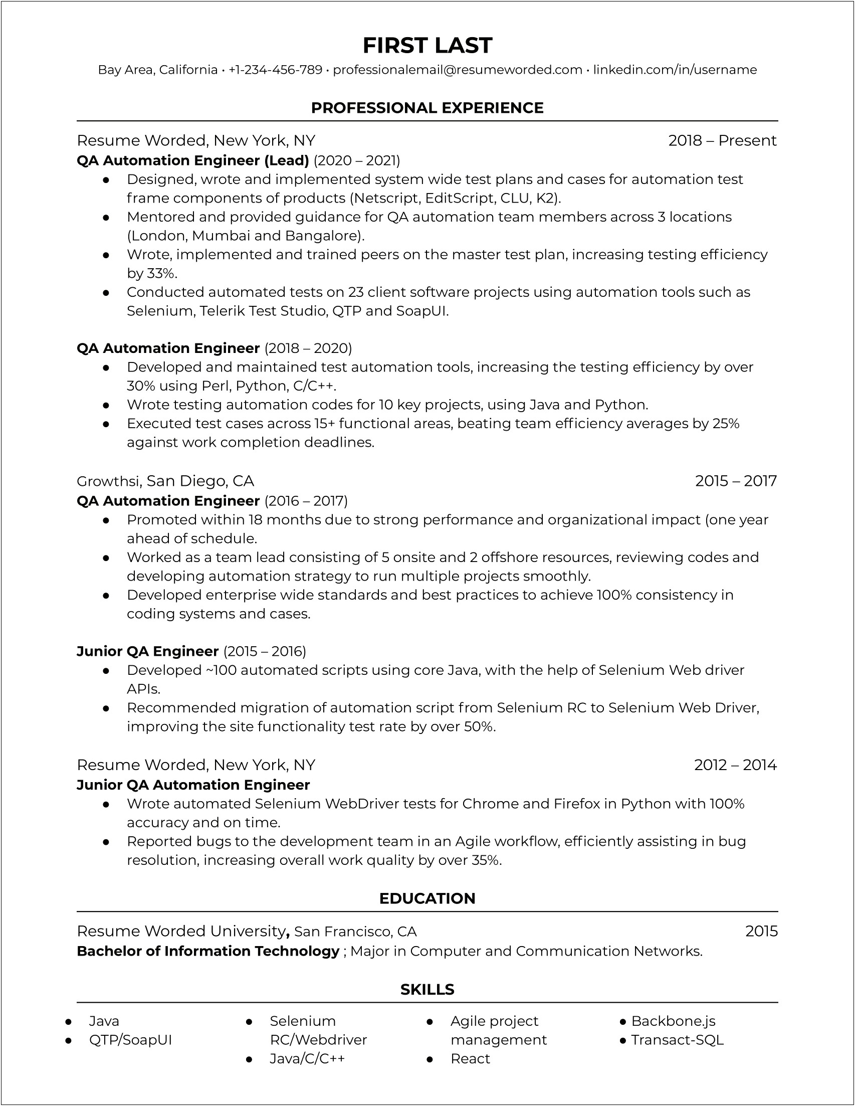 Entry Level Qa Tester Resume No Experience