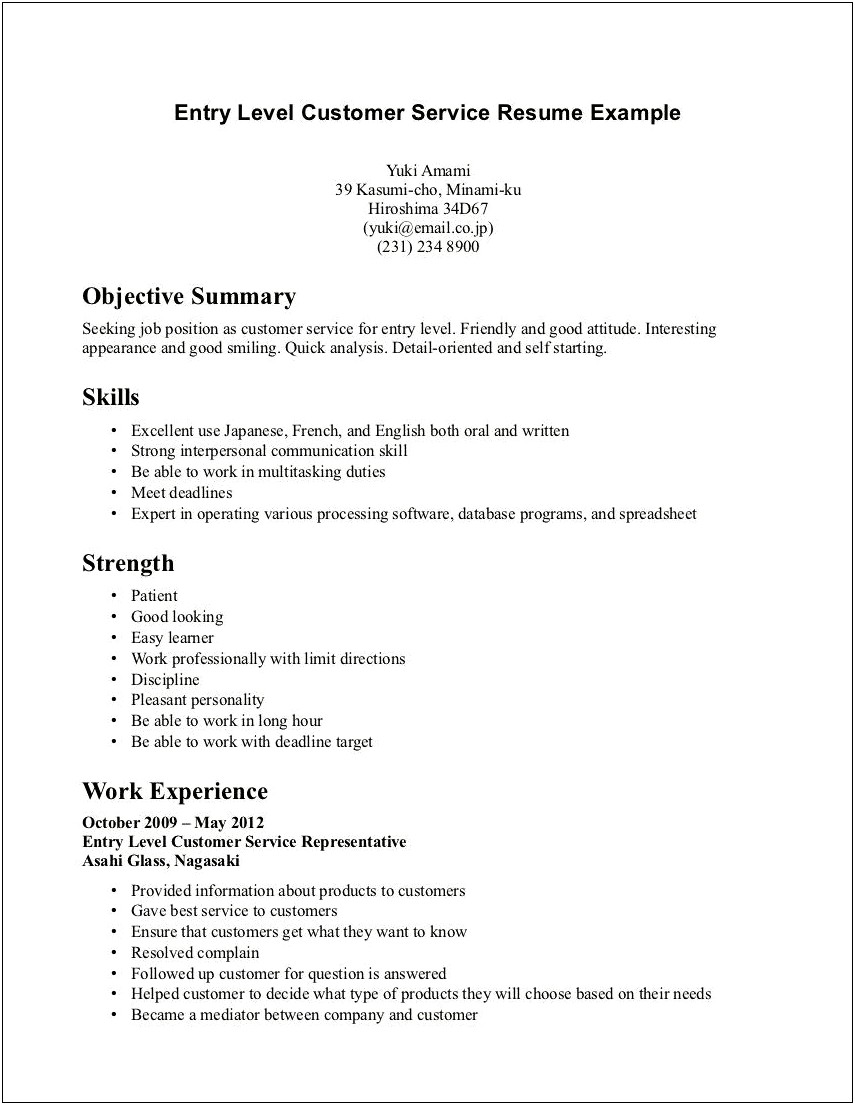 Entry Level Resume For Job Application Pdf