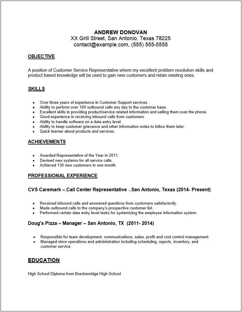 Entry Level Resume Samples For Customer Service