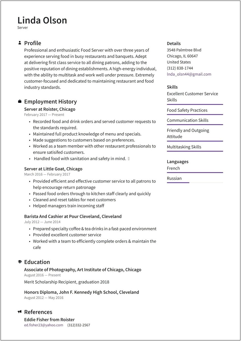 Entry Level Resume Summary For Restaurant