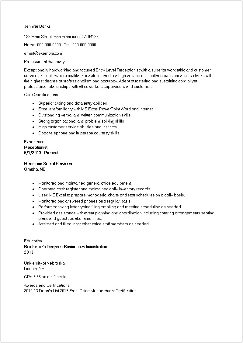 Entry Level Resume Summary Of Qualifications