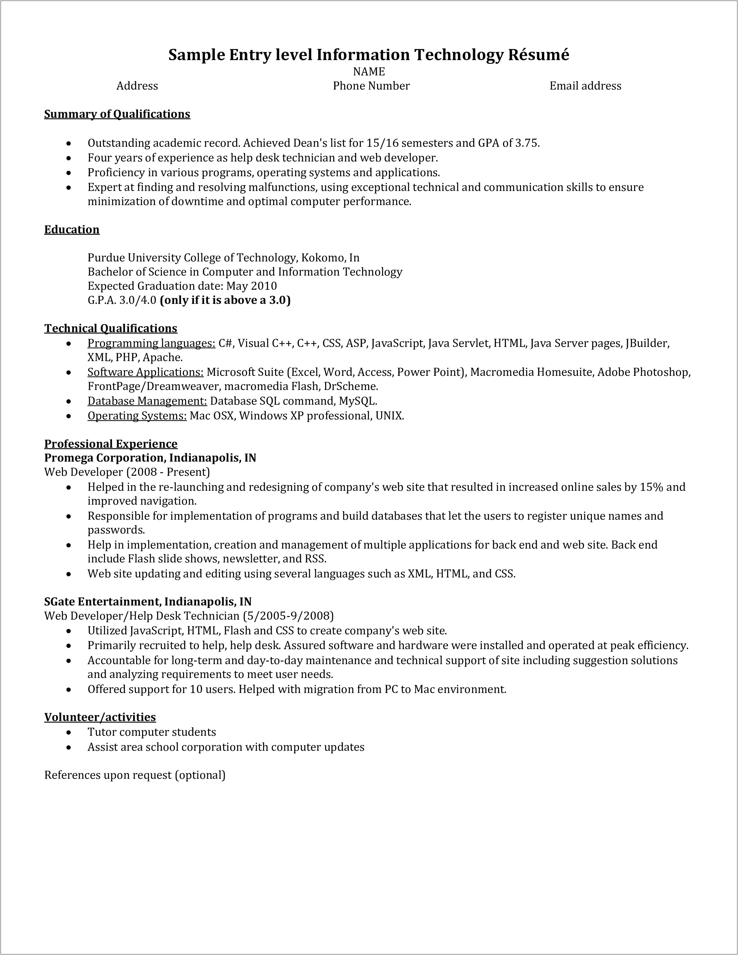 Entry Level Resume Template Google Docs