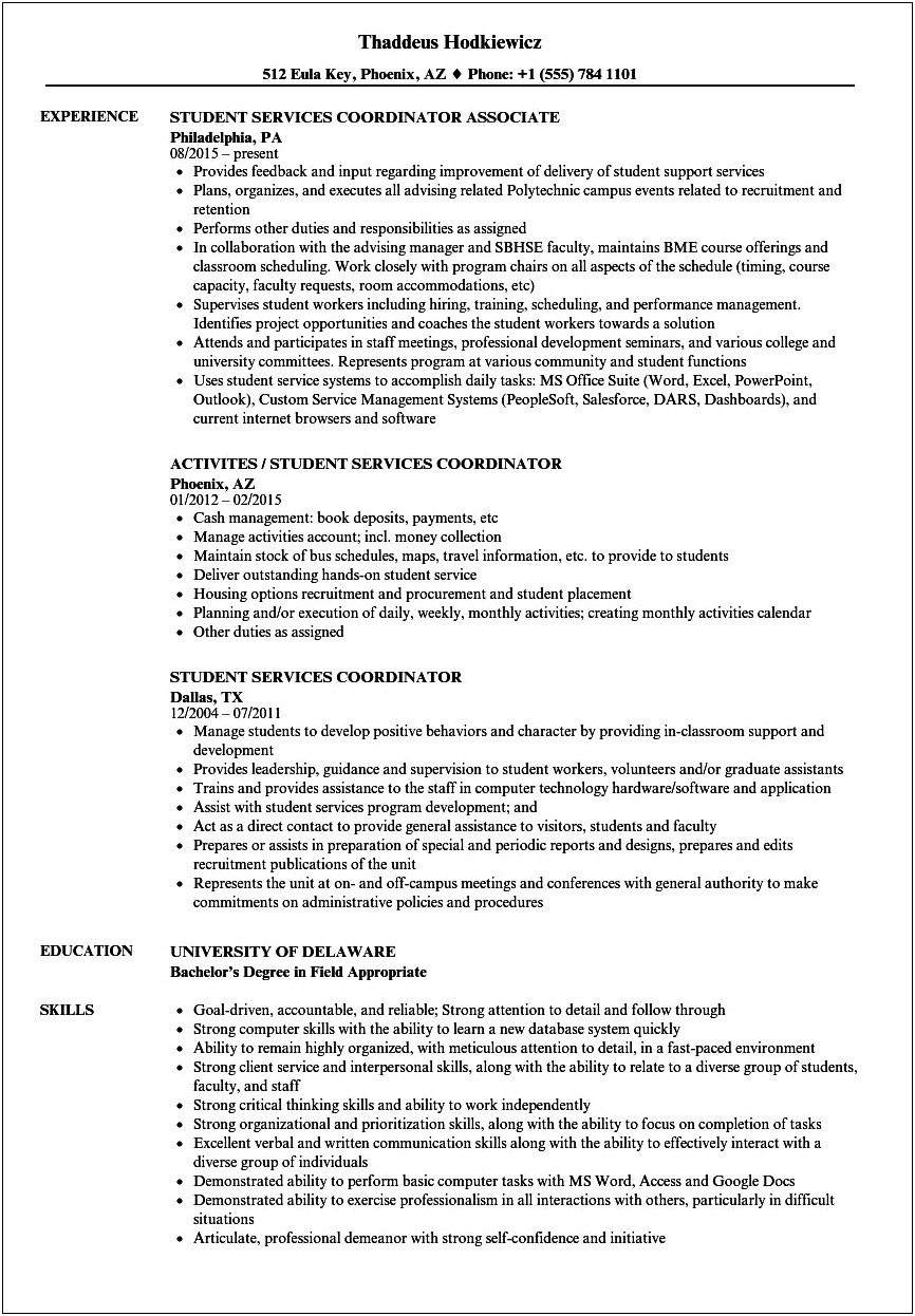 Entry Level Student Affairs Resume Samples