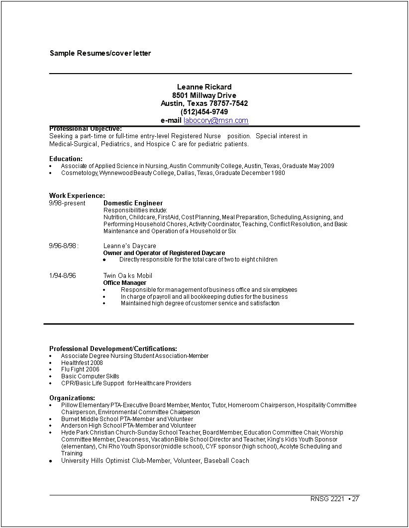 Entry Levle Rn Resume Skills Examples