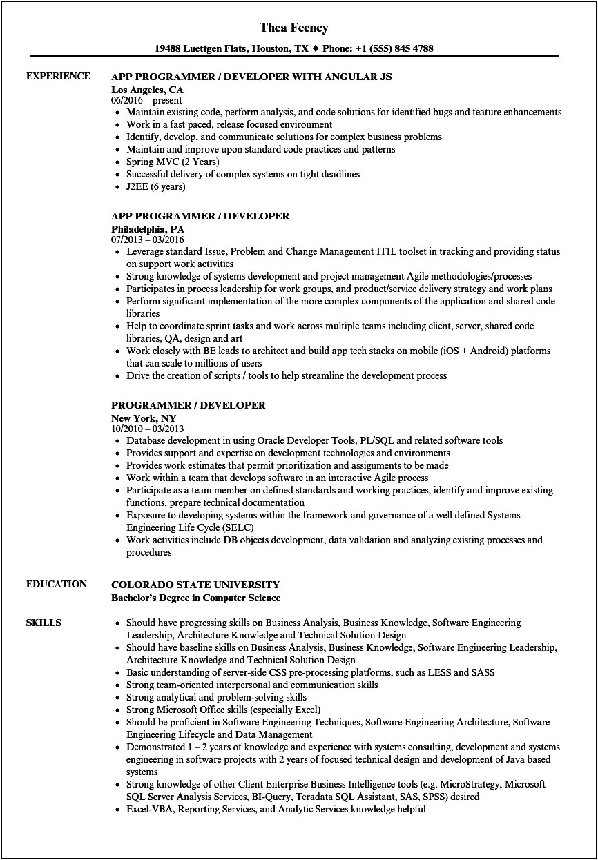 Environments For Programming Developer Resume Objective