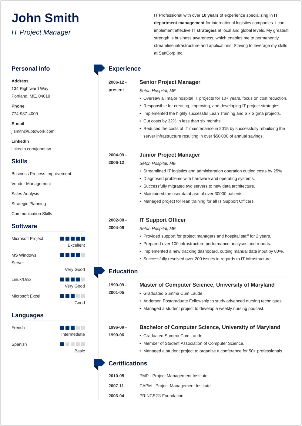 Example Construction Project Manager Resume Entry Level