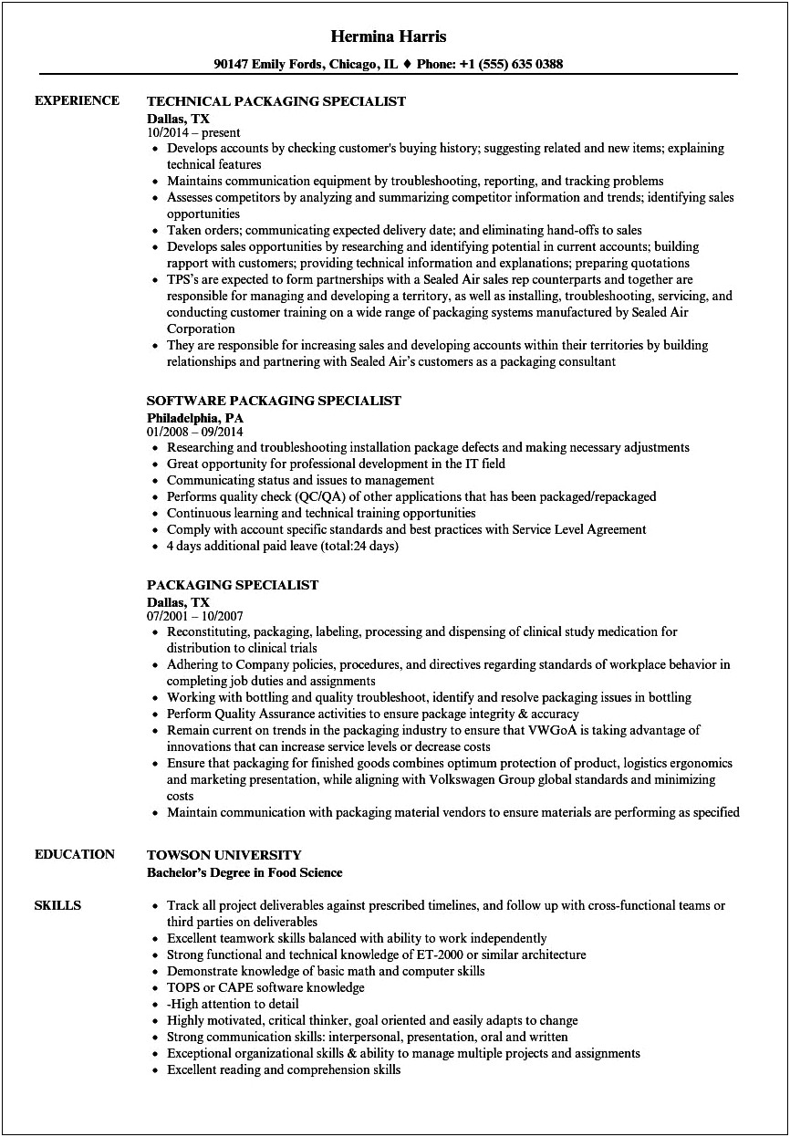 Example Cover Letter For Packaging Resume