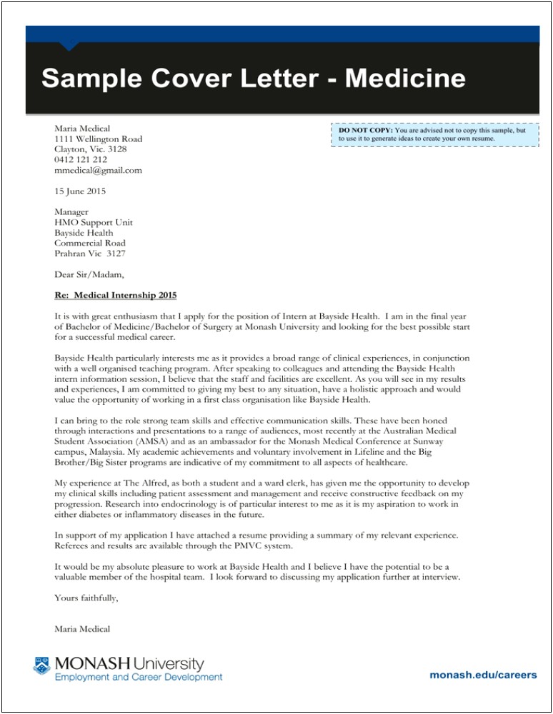 Example Cover Letter For Resume Healthcare