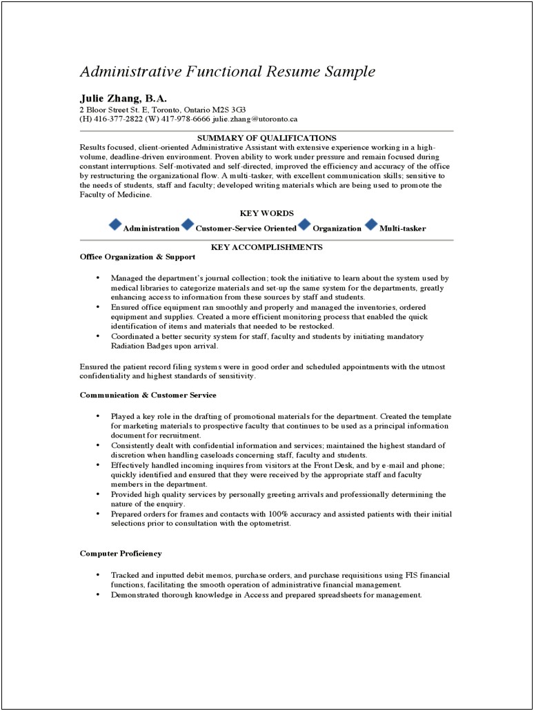 Example Executive Assistant Resume Career Achievements